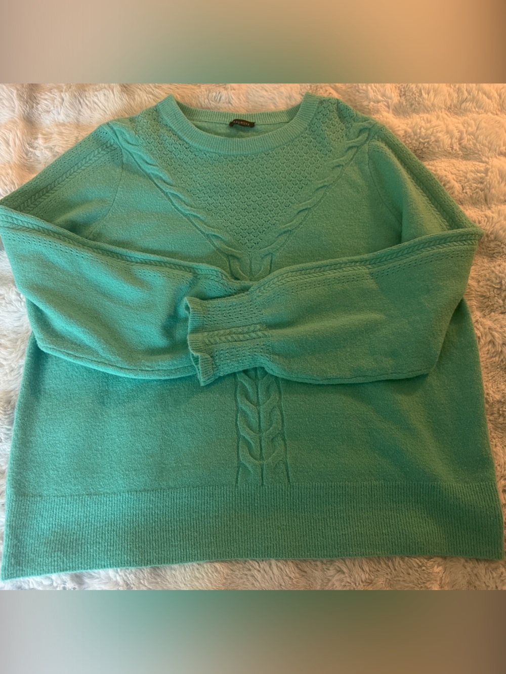 Crew-Neck Cable Knit Sweater in Aqua